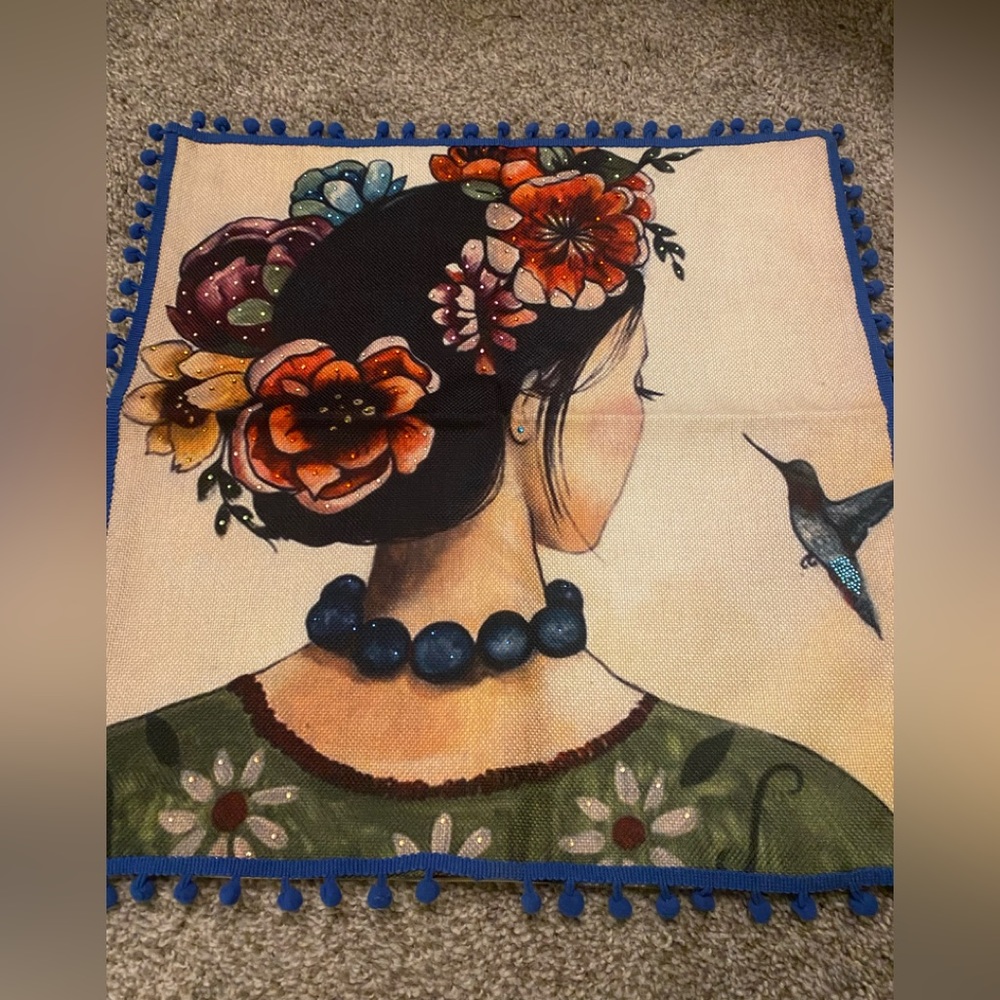 Frida Kahlo Pillow Case Covers. Embellished with sequence & trim. All hand done. - Picture 2 of 12
